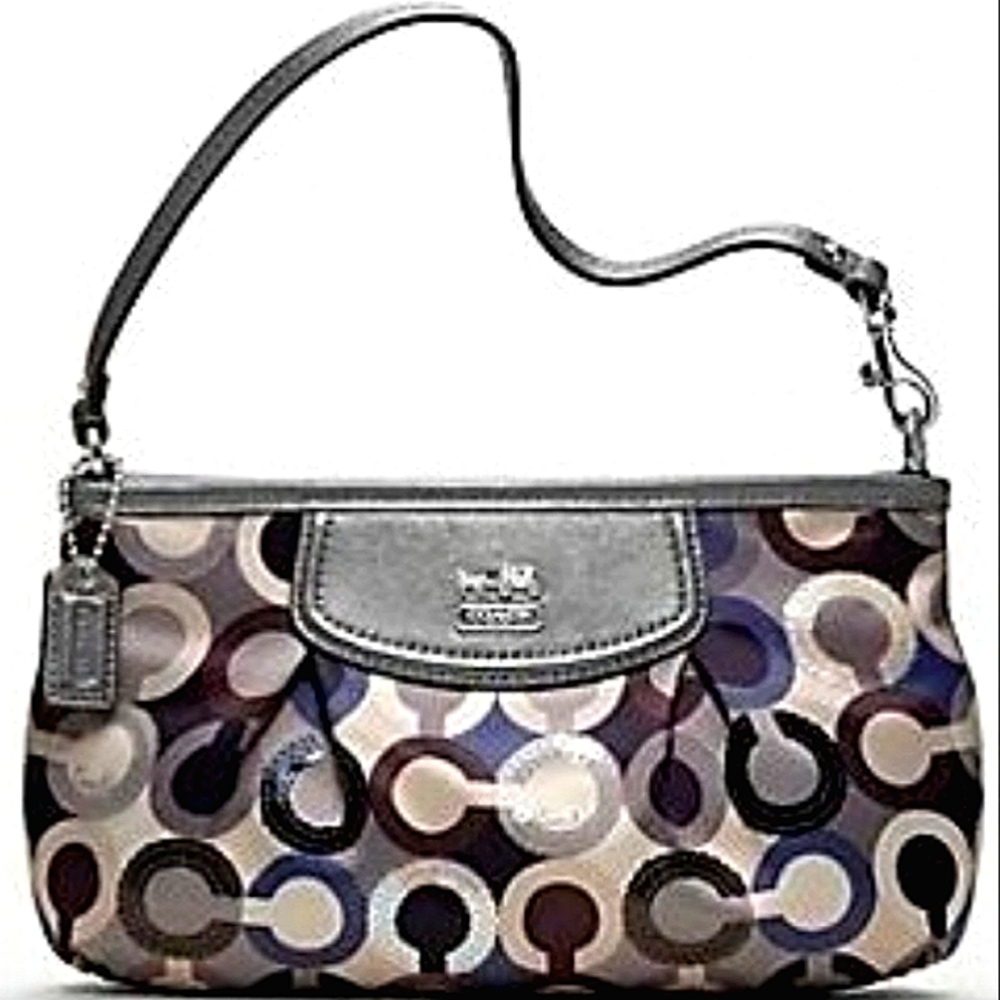 ☆Like New☆Gorgeous COACH Madison Graphic OP Art Sequin Large Wristlet/Baguette☆